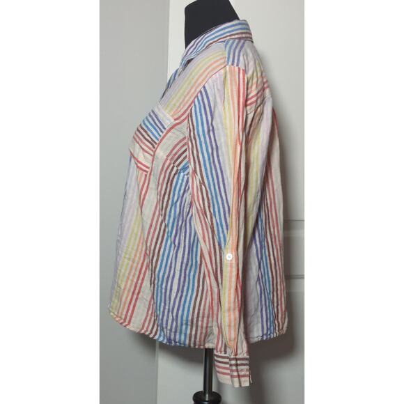 Naturals d&co Rainbow Striped Linen Blend Tunic Top Womens Large Popover Boho - Picture 10 of 16